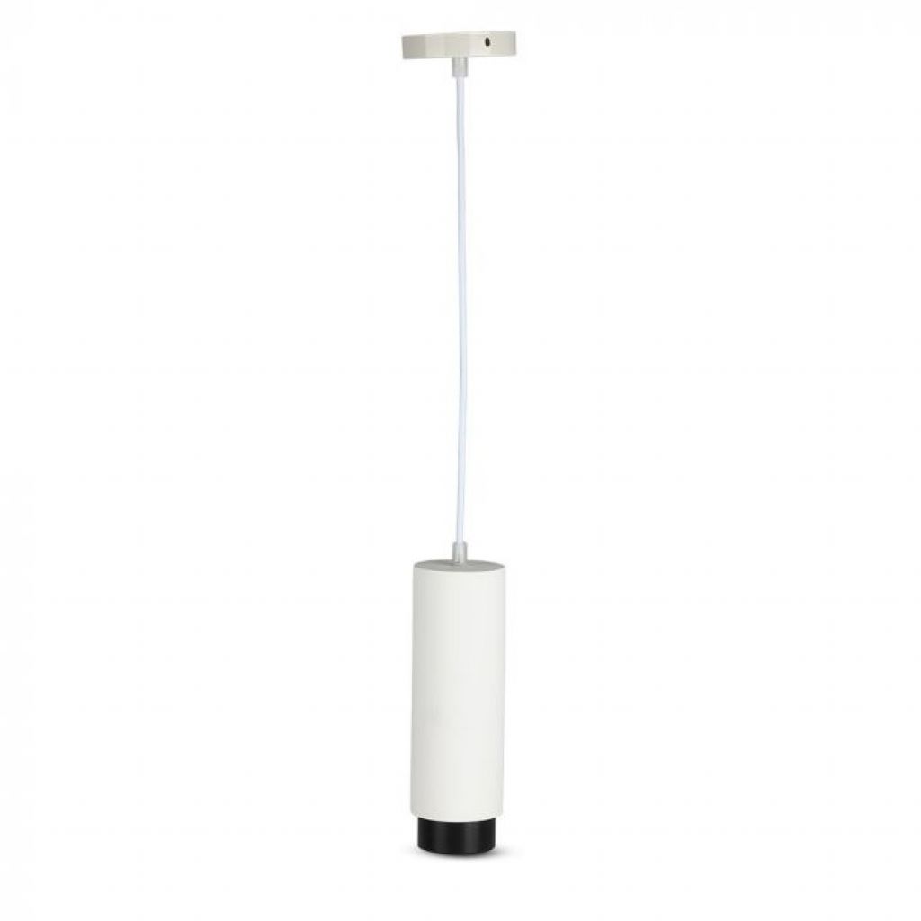 Portafaretto LED a Sospensione GU10 Corpo in Gesso Bianco Base Metallica Nera