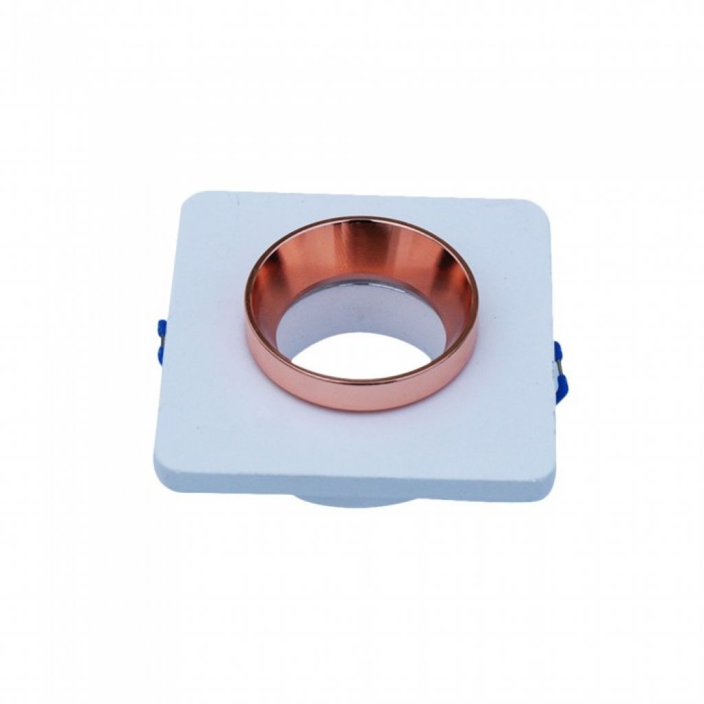 Portafaretto LED da Incasso Quadrato GU10 e GU5.3 (MR16) Corpo in Gesso Bianco e Metallo Rosa Dorato