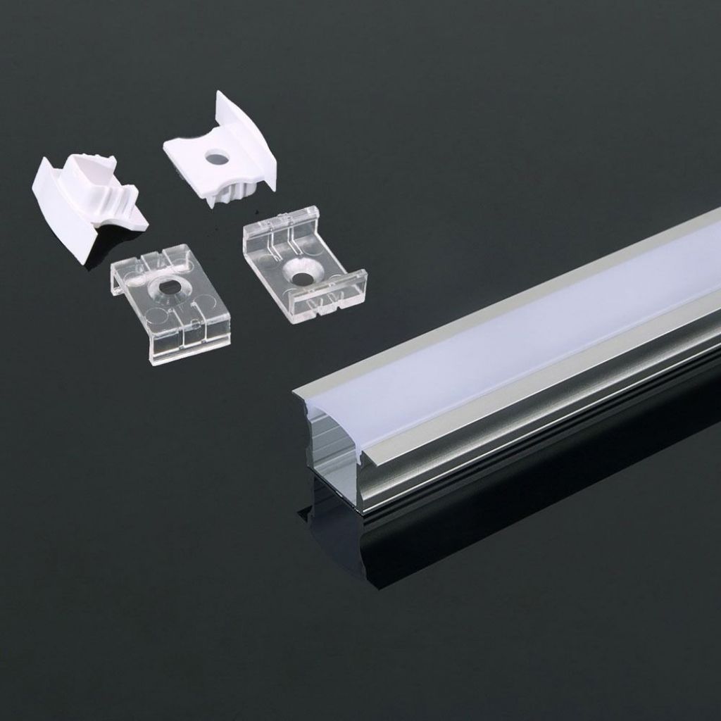 Profilo in Alluminio Colore Silver per Strip LED a Incasso (Max l: 12mm) Copertura Satinata 2000 x 23 x 15,5mm