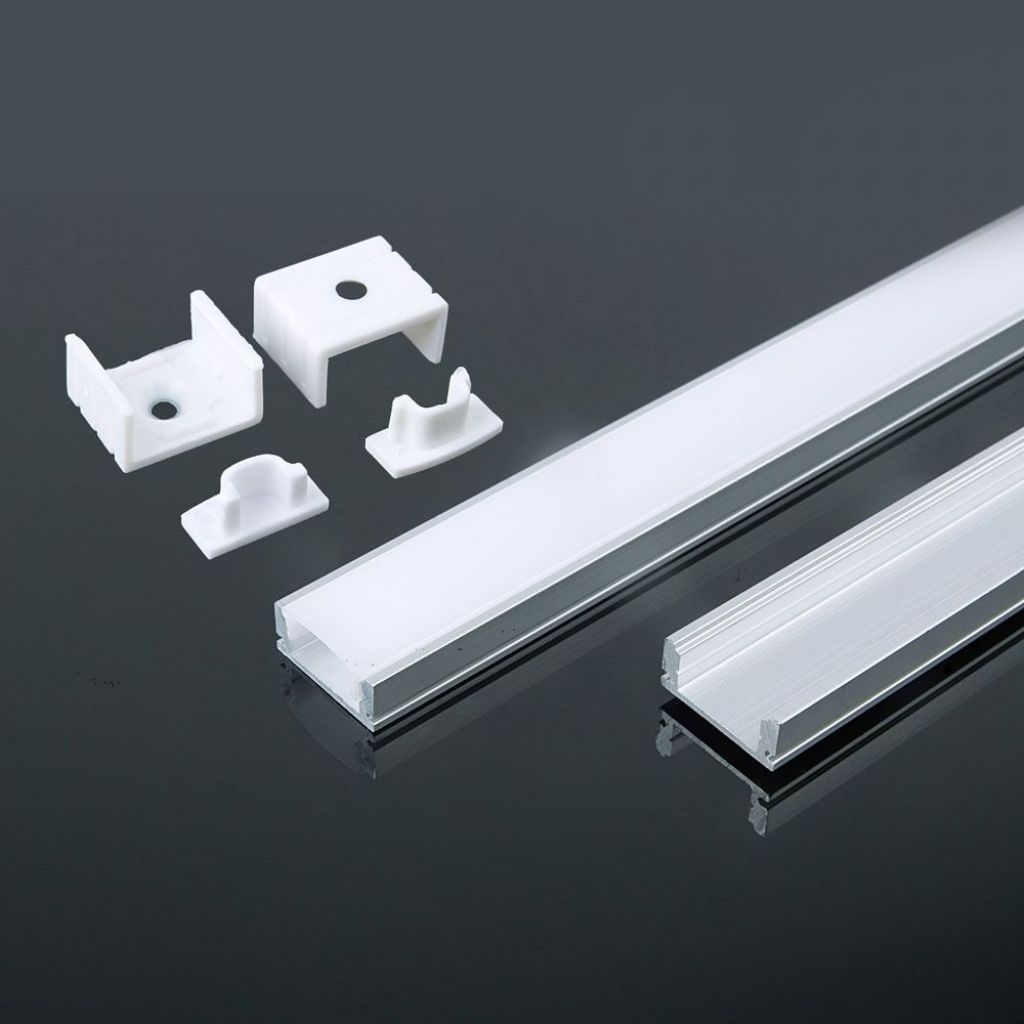 Profilo in Alluminio Colore Silver per Strip LED (Max l: 12,4mm) Copertura Satinata 2000 x 17,4 x 7mm