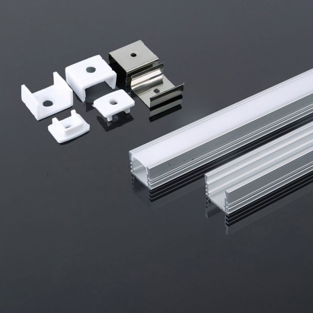Profilo in Alluminio Colore Silver per Strip LED (Max l: 12,4mm) Copertura Satinata 2000 x 17,4 x 12,1mm