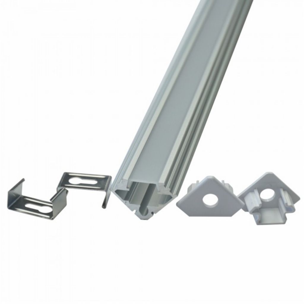 Profilo in Alluminio Angolare per Strip LED (Max l: 11mm) Copertura Satinata 2 Pezzi da 2000 x 19 x 19mm
